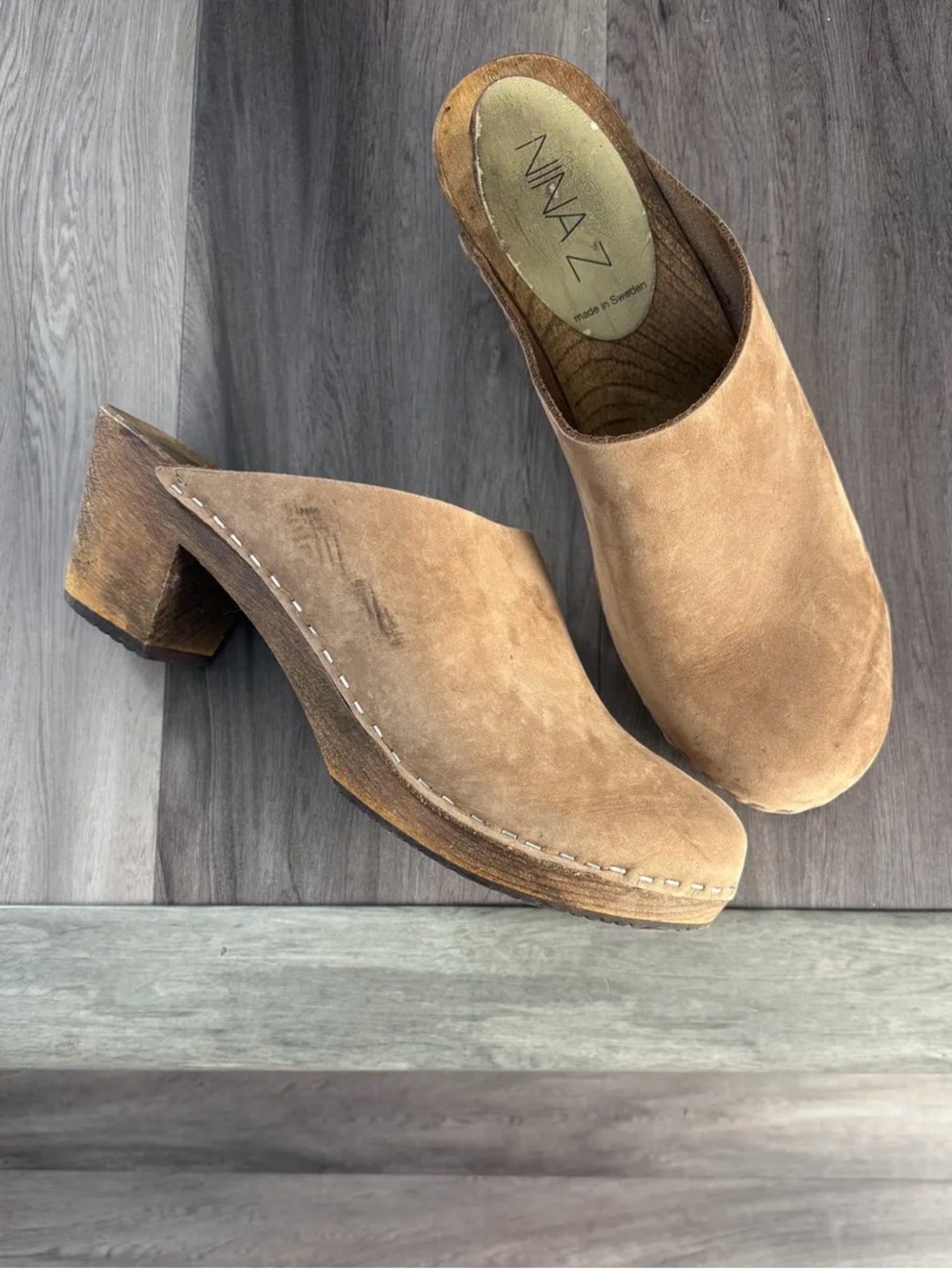 Nina Z Tan-Brown Classic Swedish Clogs, Size 8